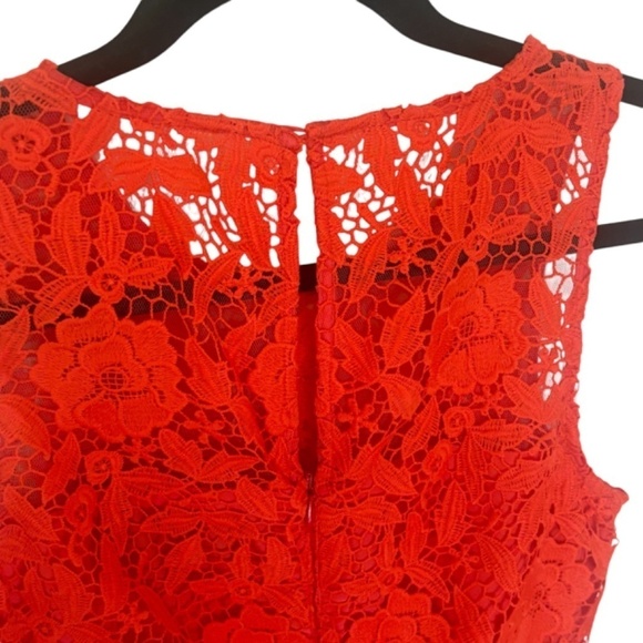 J.Crew Black Label Coral Red Lace Dress Sz 6 - Picture 10 of 11
